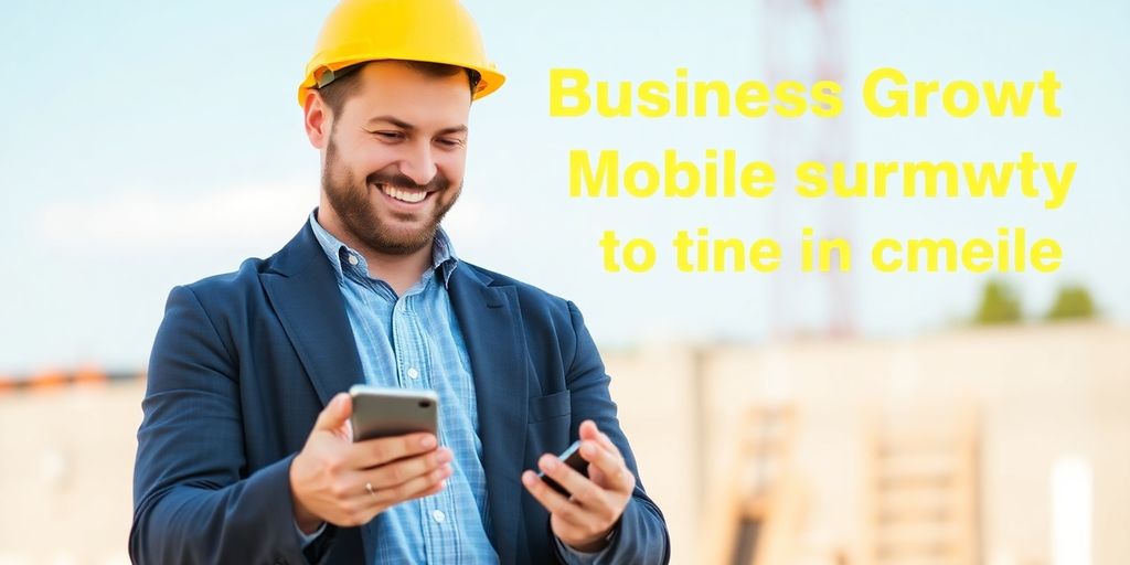 Contractor on a smartphone, sunny outdoor background.
