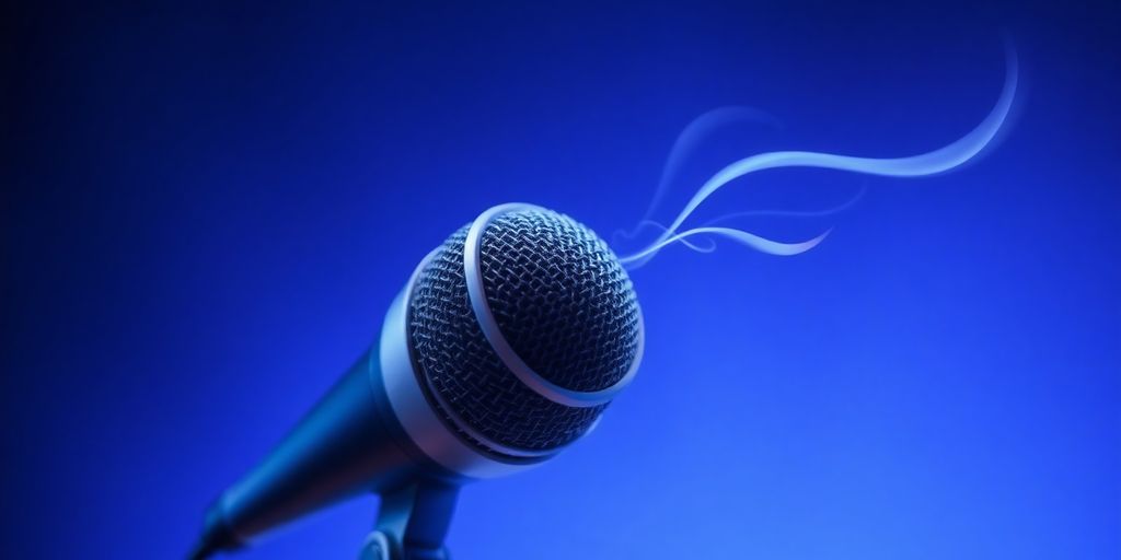 Close-up of a microphone with sound waves.