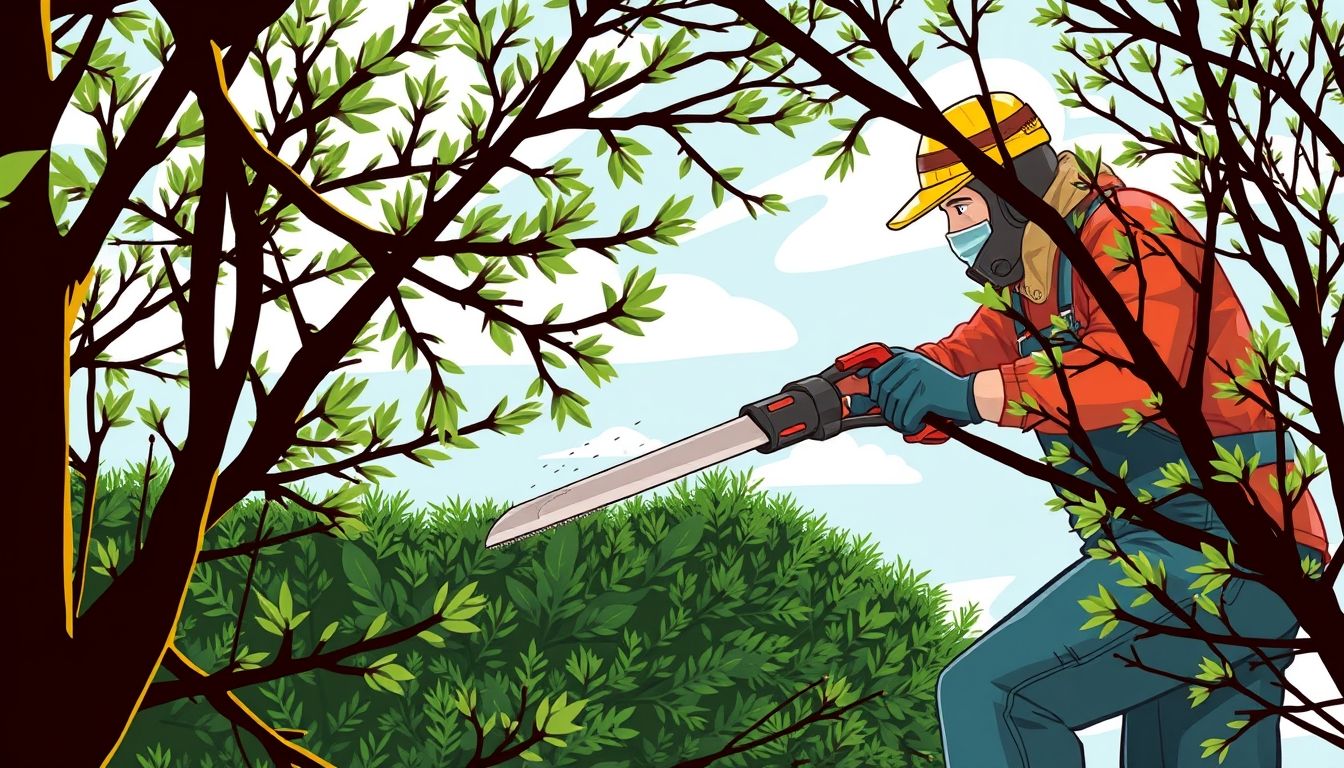 Gardener removing hedge with tools