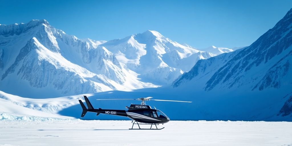 An MD 500E helicopter on a remote Alaskan glacier.