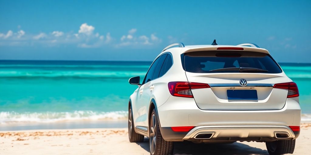 Voiture de location sur une plage de Raiatea.