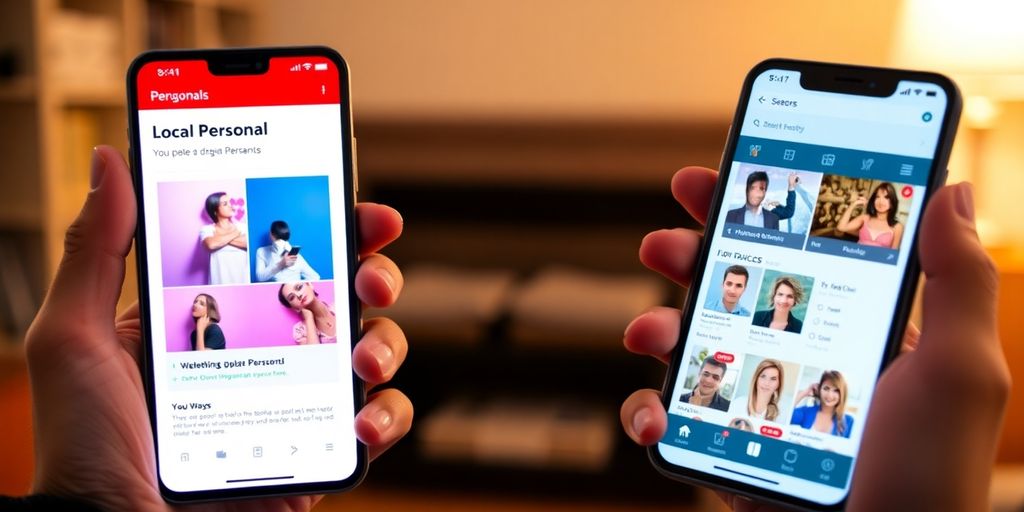 Two smartphones, digital personals apps.