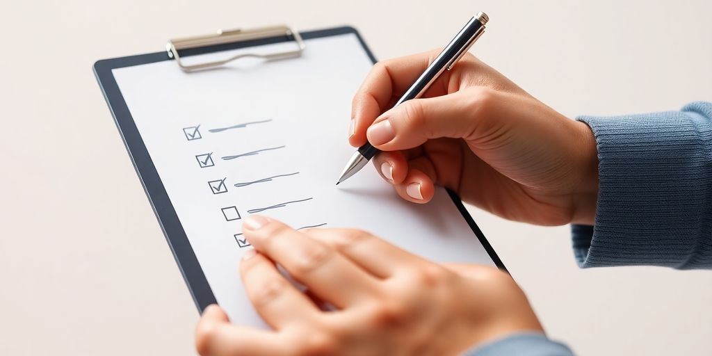 Two hands holding a clipboard with a checklist.