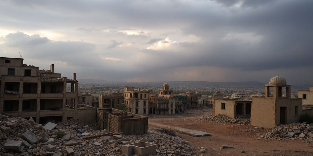 Devastated landscape of Lebanon after the Israeli invasion.