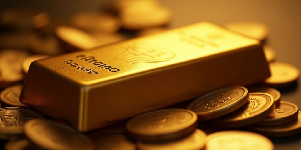Un lingot d'or sur un lit de pièces.