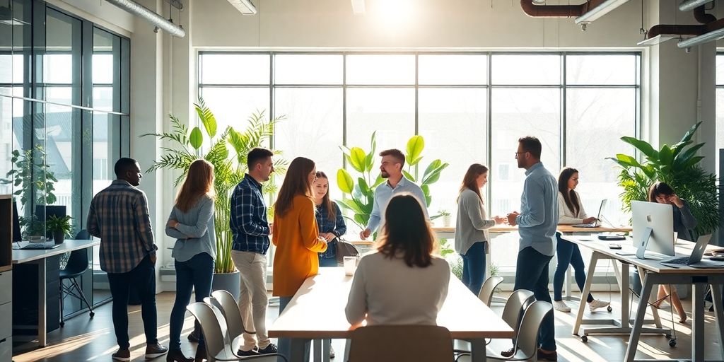 Medarbejdertrivsel giver glade medarbejdere, der smiler og arbejder sammen.