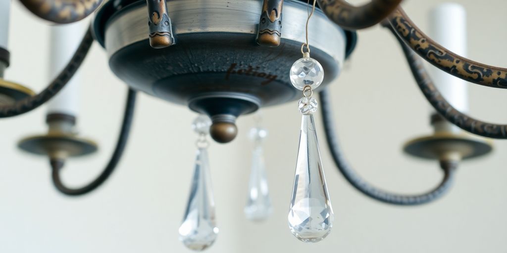 Painted chandelier with decorative crystals.