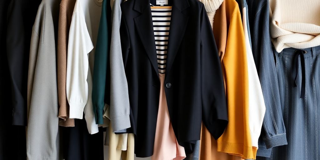 カプセルワードローブの服がきれいに並んでいる様子