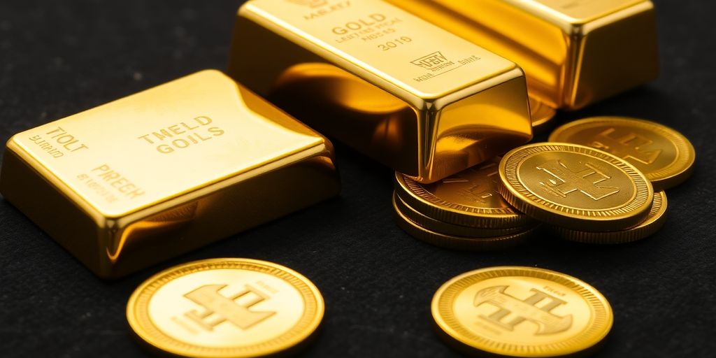 Lingots et pièces d'or brillants sur fond sombre