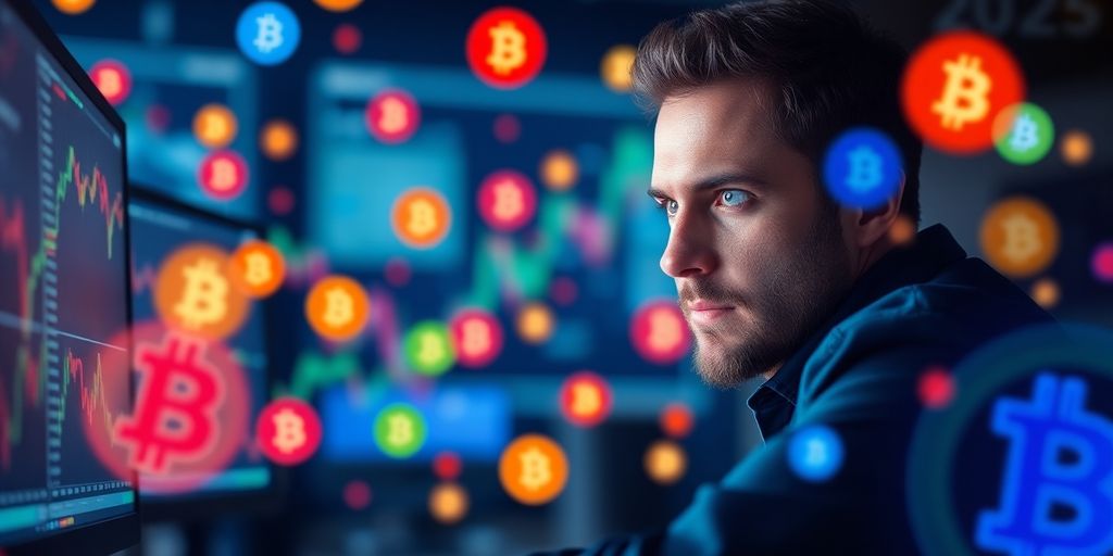 Unlocking Success: The Best Crypto Day Trading Strategy for 2025 3 Trader analyzing cryptocurrency at a computer screen.