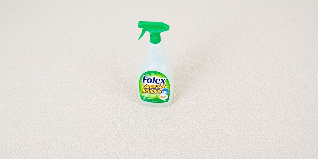 Folex carpet stain remover bottle with clean carpet.