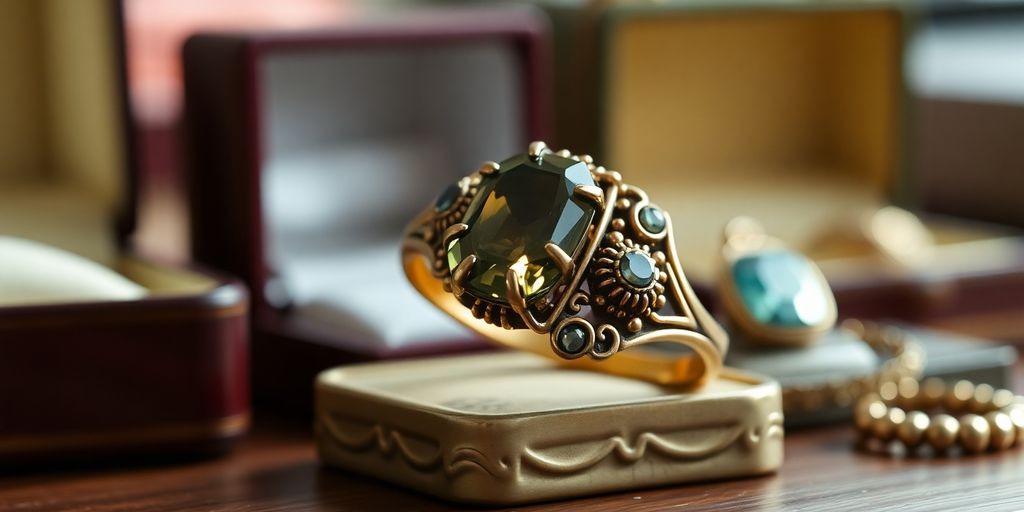 Une photo d'une bague antique en gros plan.