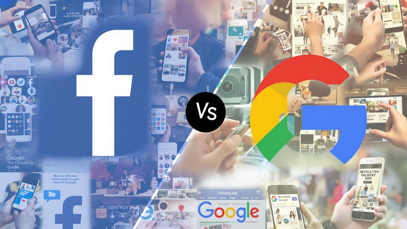 Facebook og Google annonser på en skjerm.