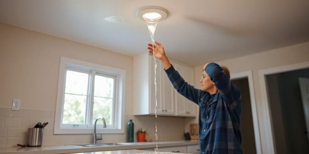 Hogar con fugas de agua y seguro protegiendo.