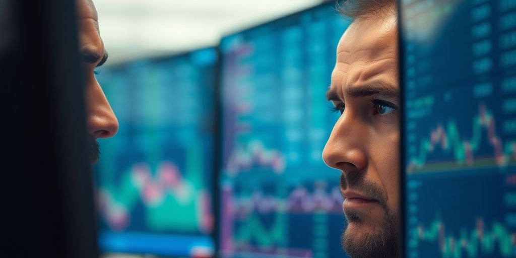 Trader focused on market data during options trading.