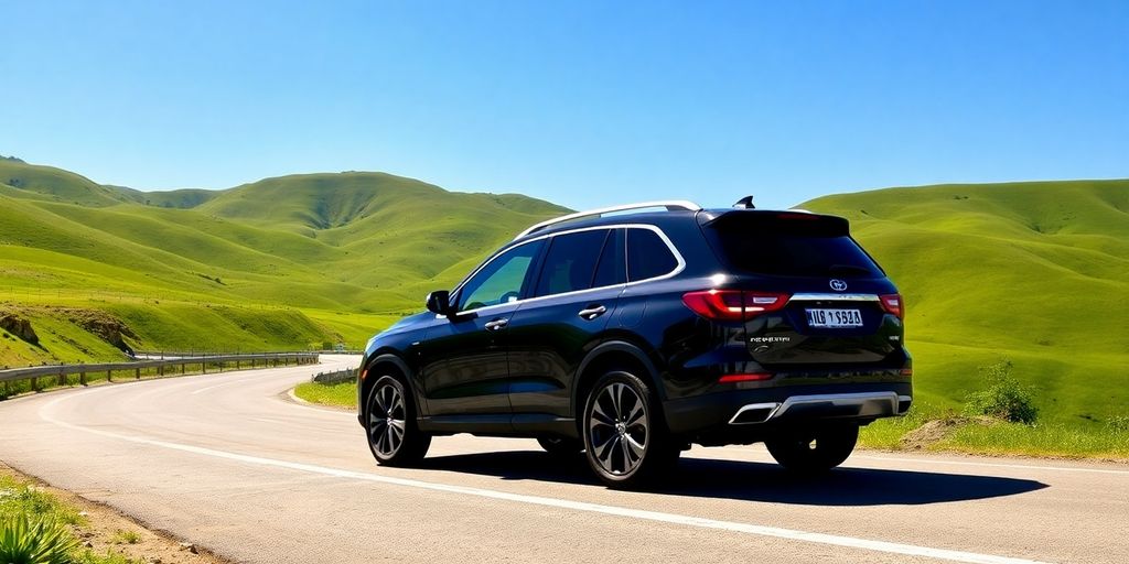 SUV parked on scenic mountain road