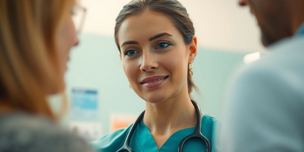 Healthcare professional listening to patient.