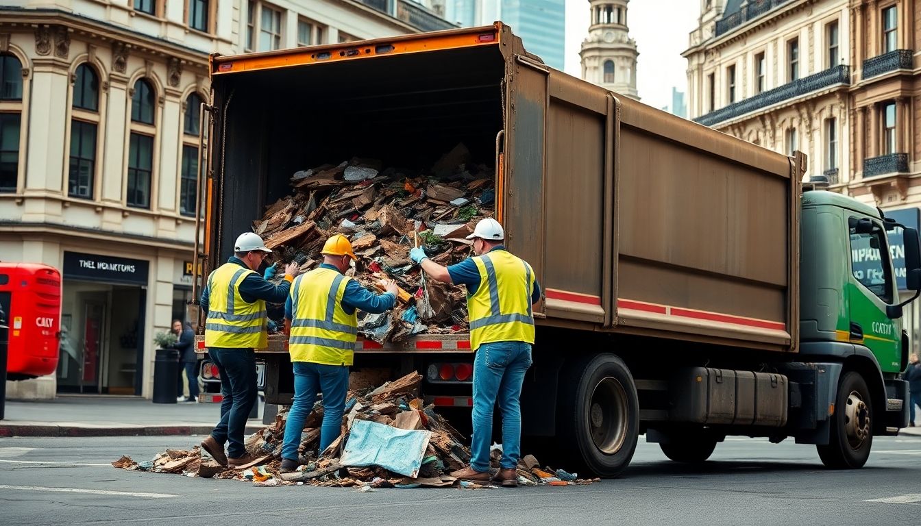 Waste clearance team working in London with debris.