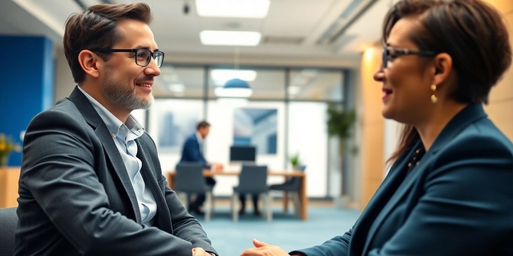Bewerbungsgespräch bei einer Zeitarbeitsfirma: Worauf kommt es an? Bewerbungsgespräch zwischen Recruiter und Kandidat in einem Büro.