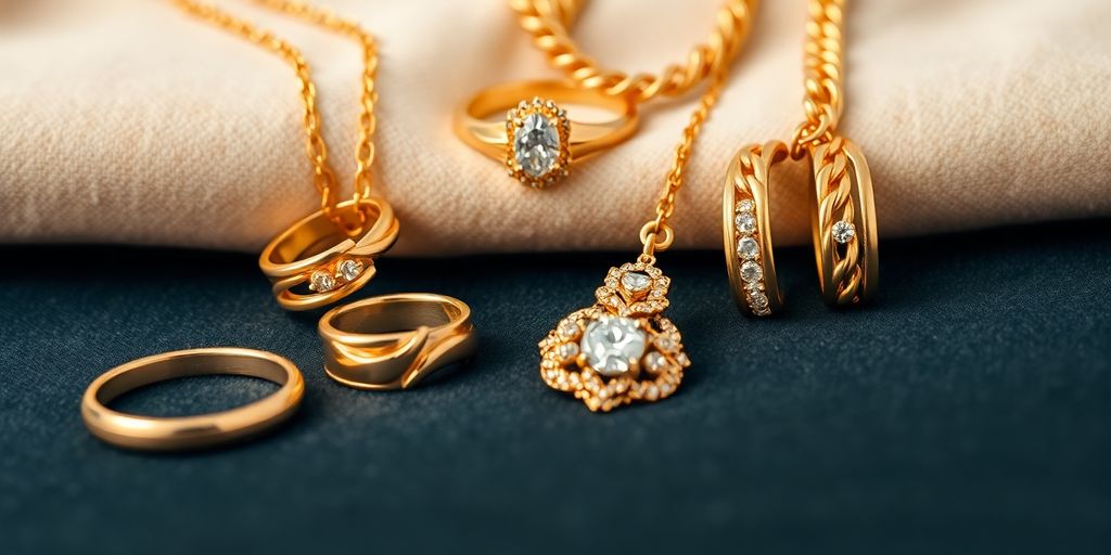 Bijoux en or élégants sur un fond en velours.