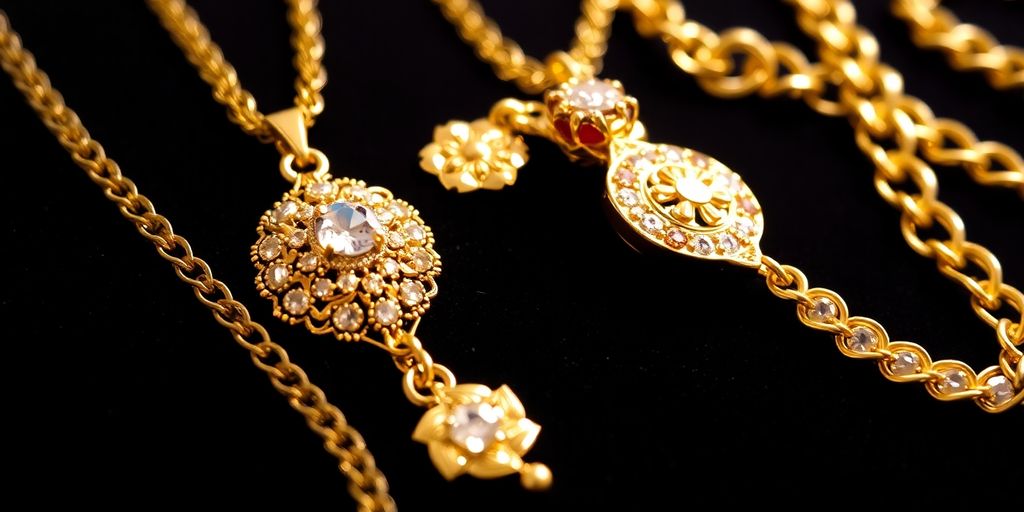 Bijoux en or brillants sur un fond velouté.