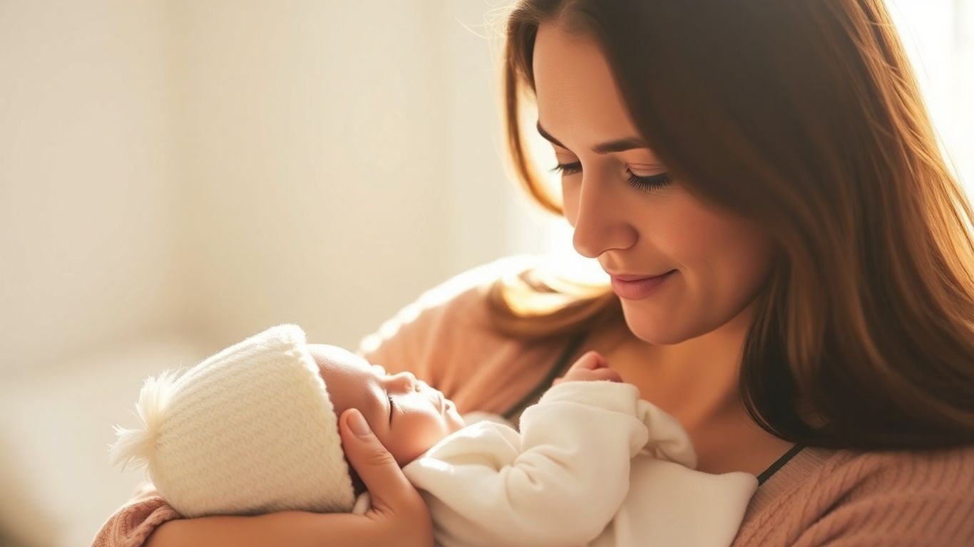 Mère et bébé dans une étreinte douce et lumineuse.