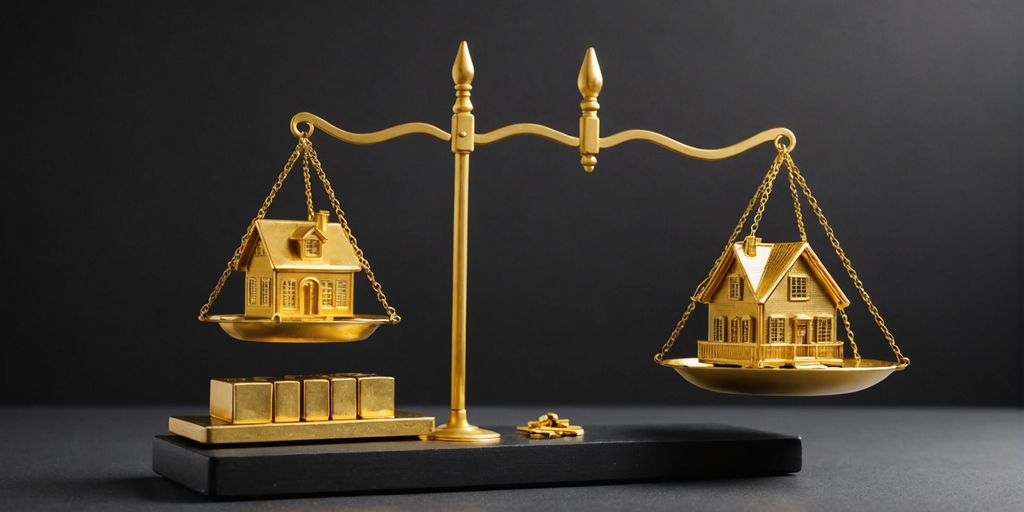 Scale balancing gold bars and a house