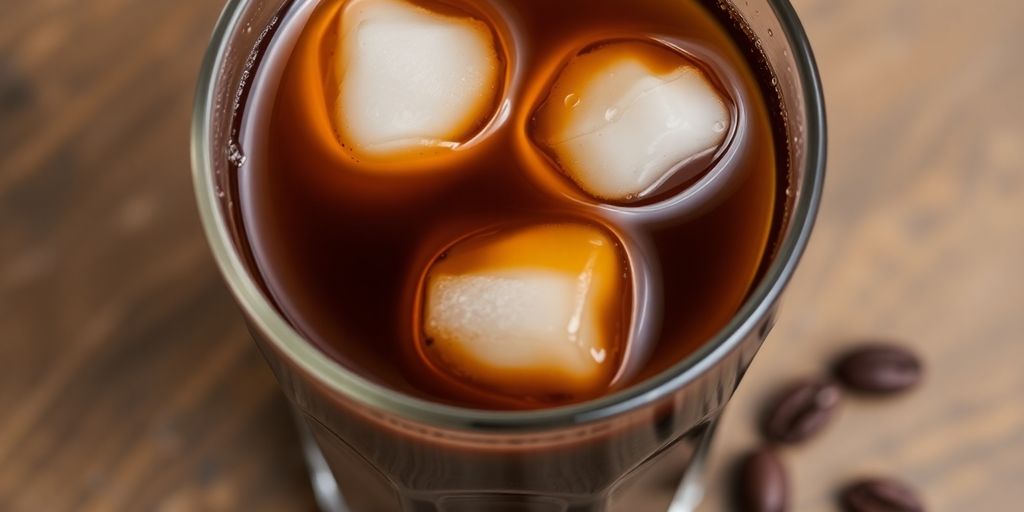 Decaf cold brew coffee glass with ice.