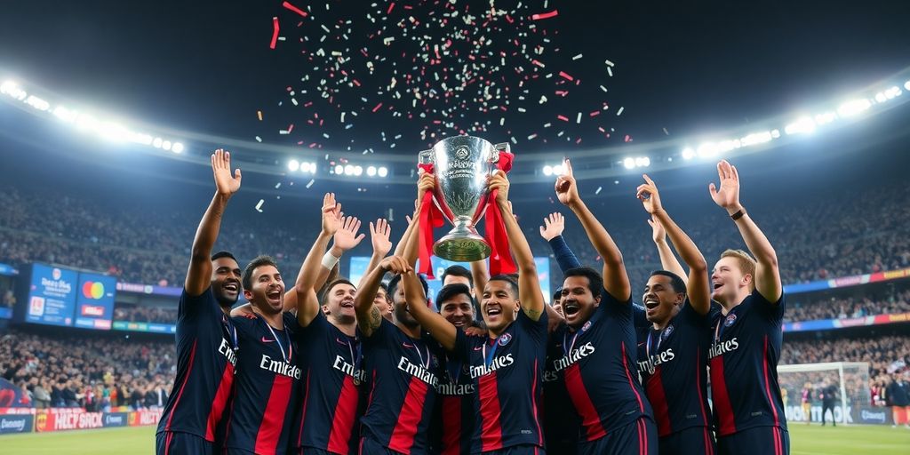 PSG a erguer troféu da Supertaça da UEFA.