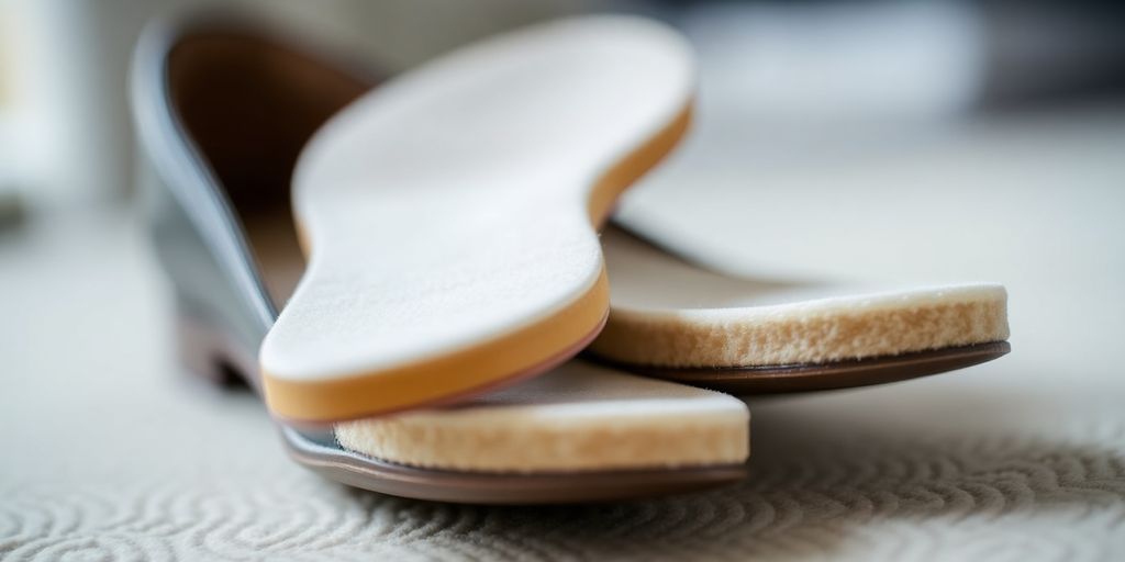 Close-up of soft memory foam insoles in a shoe.