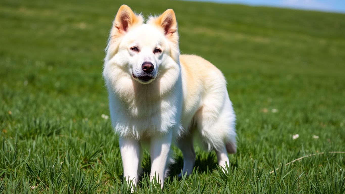 Norrbottenspitz dog in a green field.