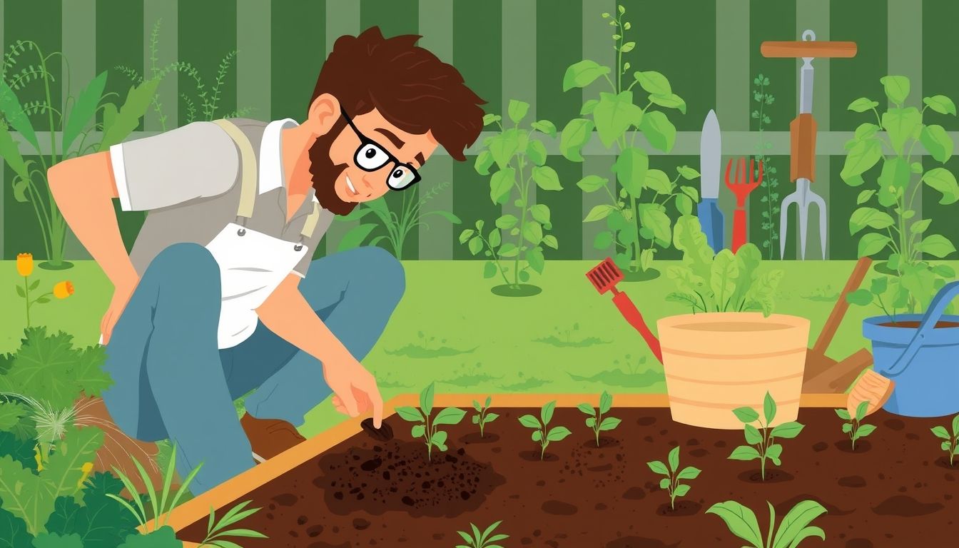 Gardener examining soil texture in garden bed