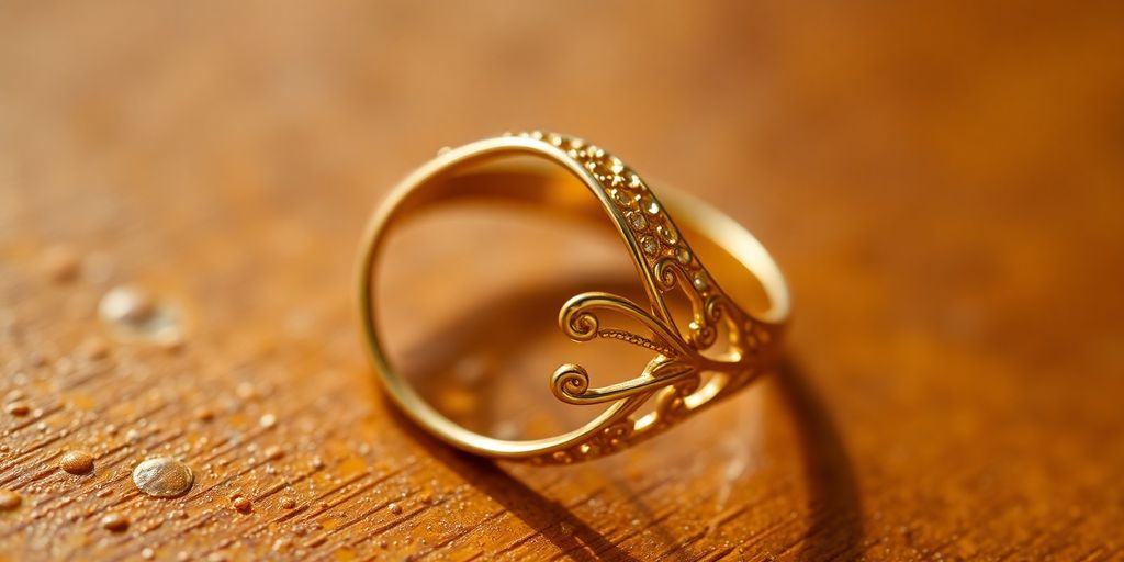 Une bague Louis d'or posée sur un fond doré.