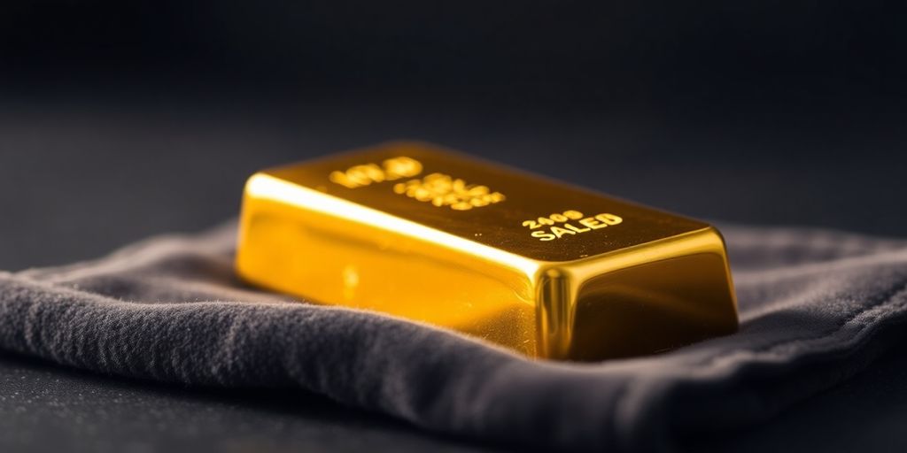 Lingot d'or sur un tissu en velours.
