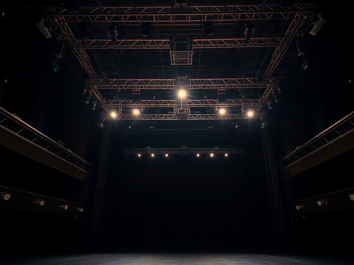Echipament de teatru iluminat pe scenă.