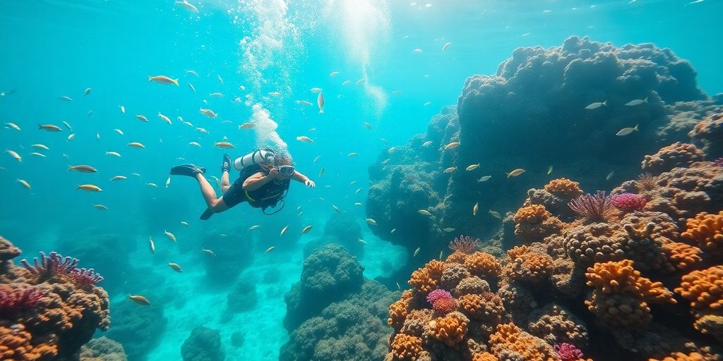 Vibrant coral reef teeming with diverse marine life.