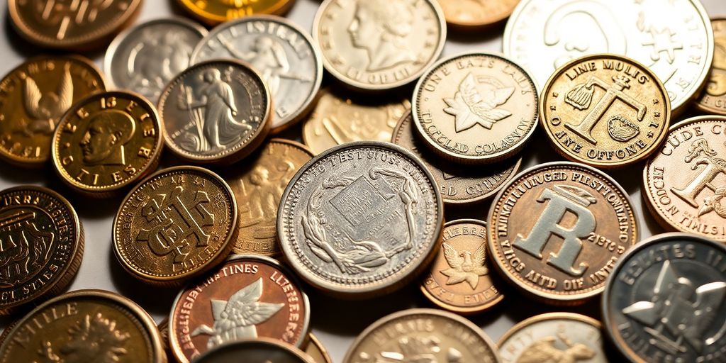 Close-up of coins in a professional appraisal setting.
