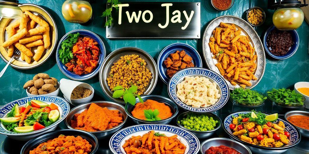 Colorful dishes from Two Jay's culinary offerings.