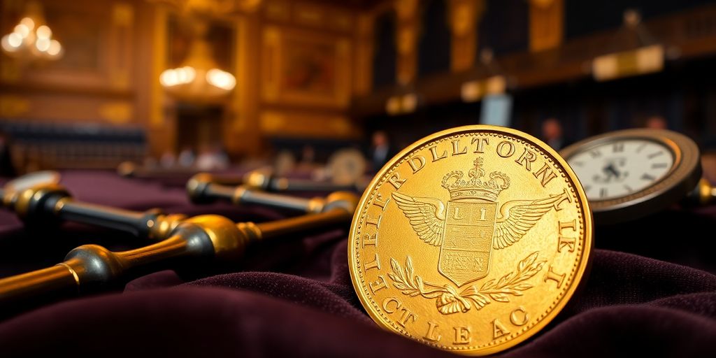 Pièce en or Napoléon sur un tissu en velours.