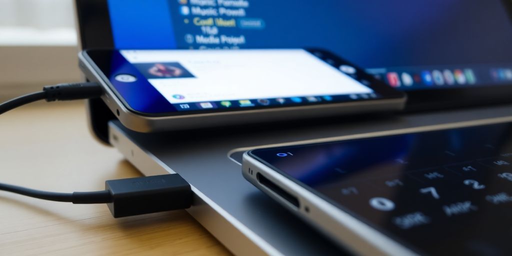 Android phone connected to a laptop