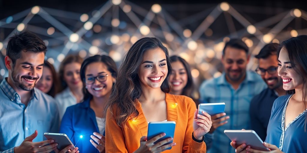 Diverse people connecting globally.