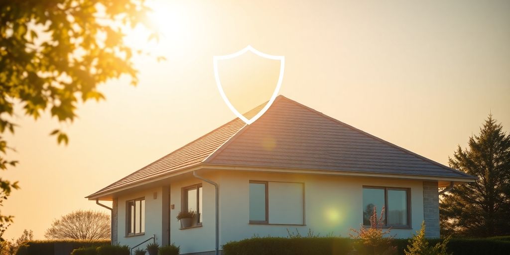 Casa moderna con un escudo protector brillante.