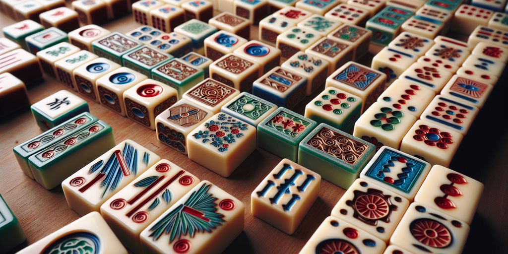 mahjong tiles with numbers and patterns