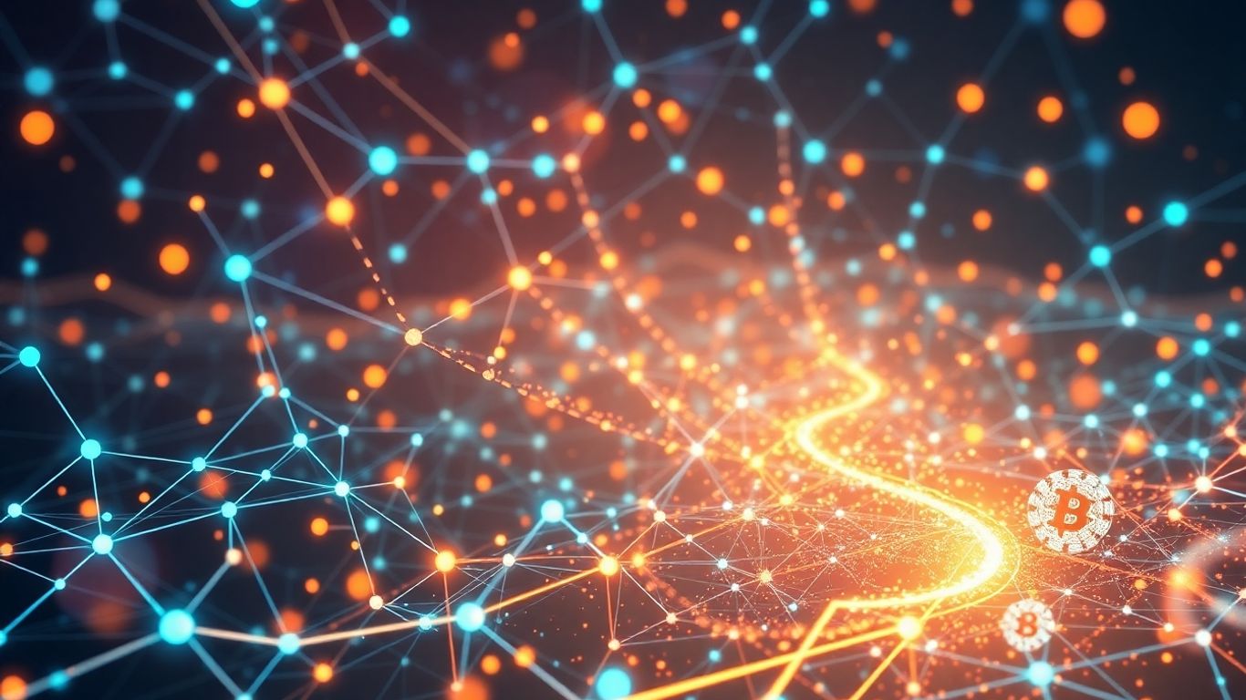 Digital currency streams in a vibrant, interconnected network.