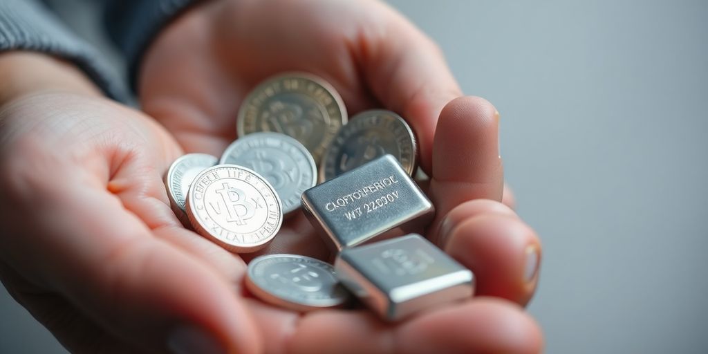 Main tenant des pièces et des lingots d'argent