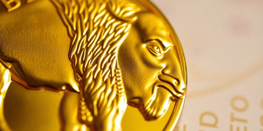 Gold American Buffalo coin gleams.