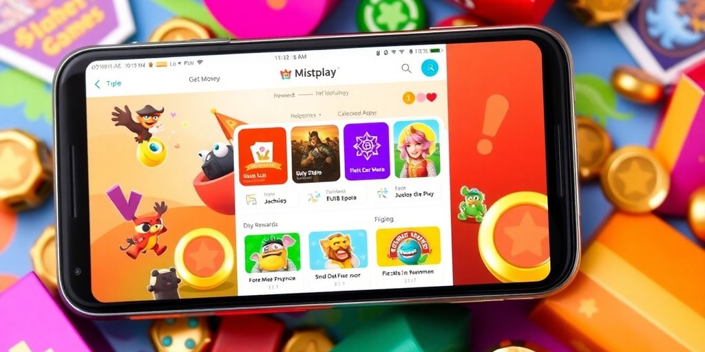 Mistplay app interface on smartphone with game icons.