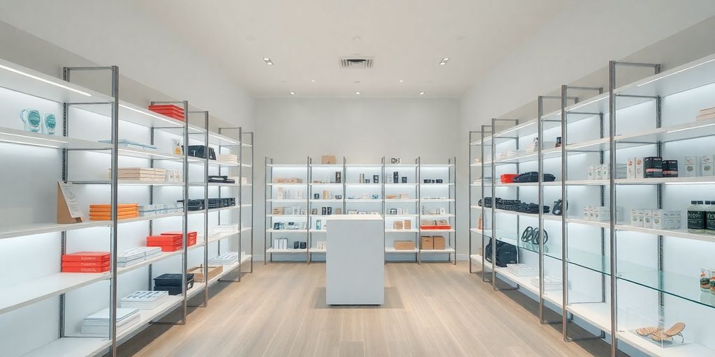 Compact retail space with modern displays.