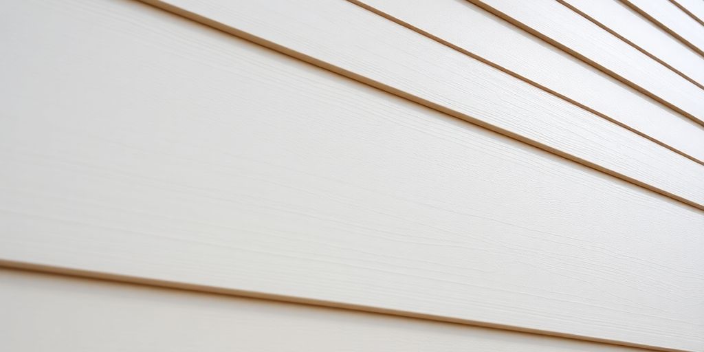 Close-up of freshly repaired siding on a house.