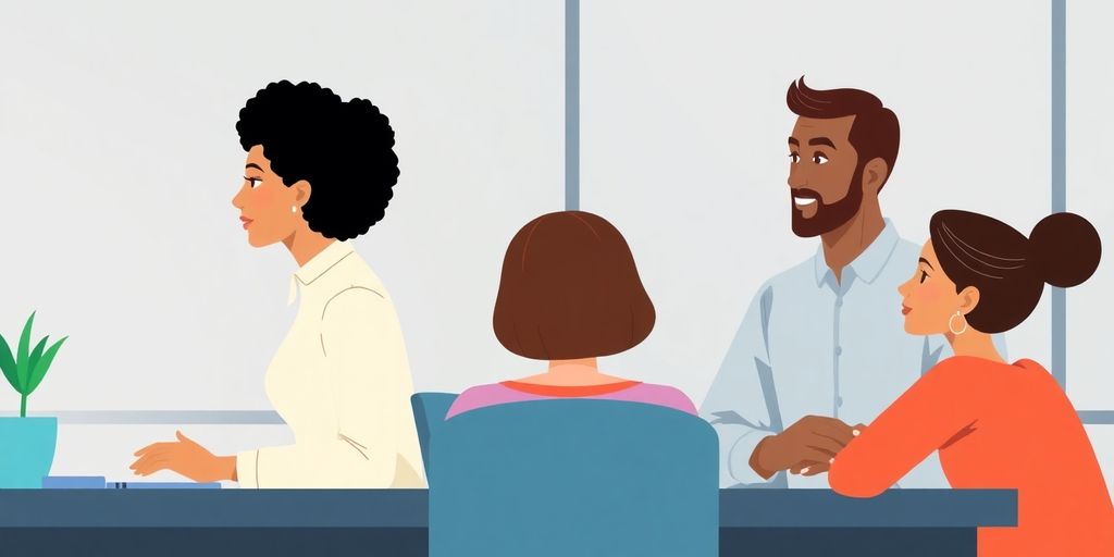 Illustrasjon av medarbeidere i dialog om konflikter.